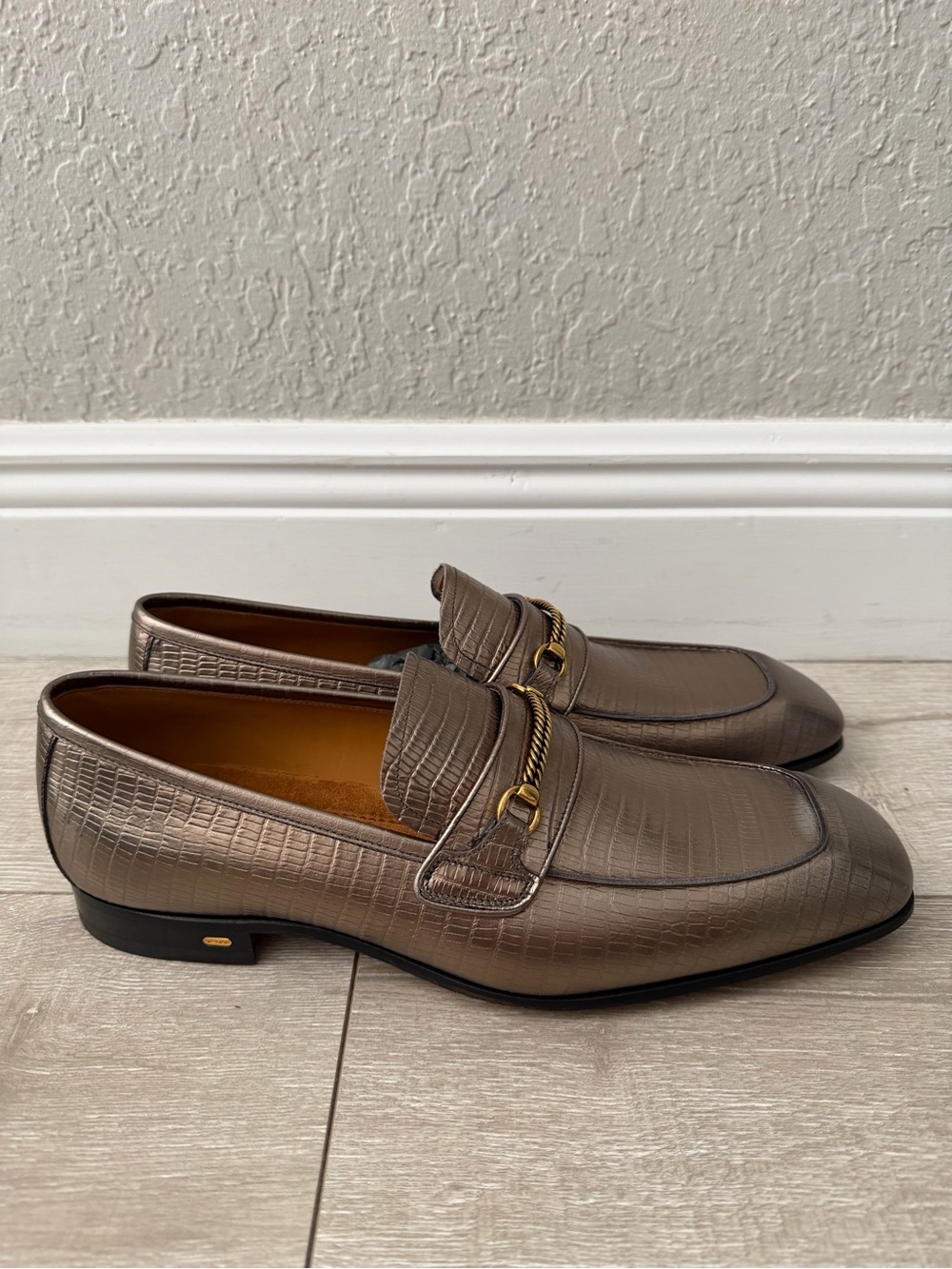 Tom Ford light gold Embossed Leather Bit Loafers men 11.5